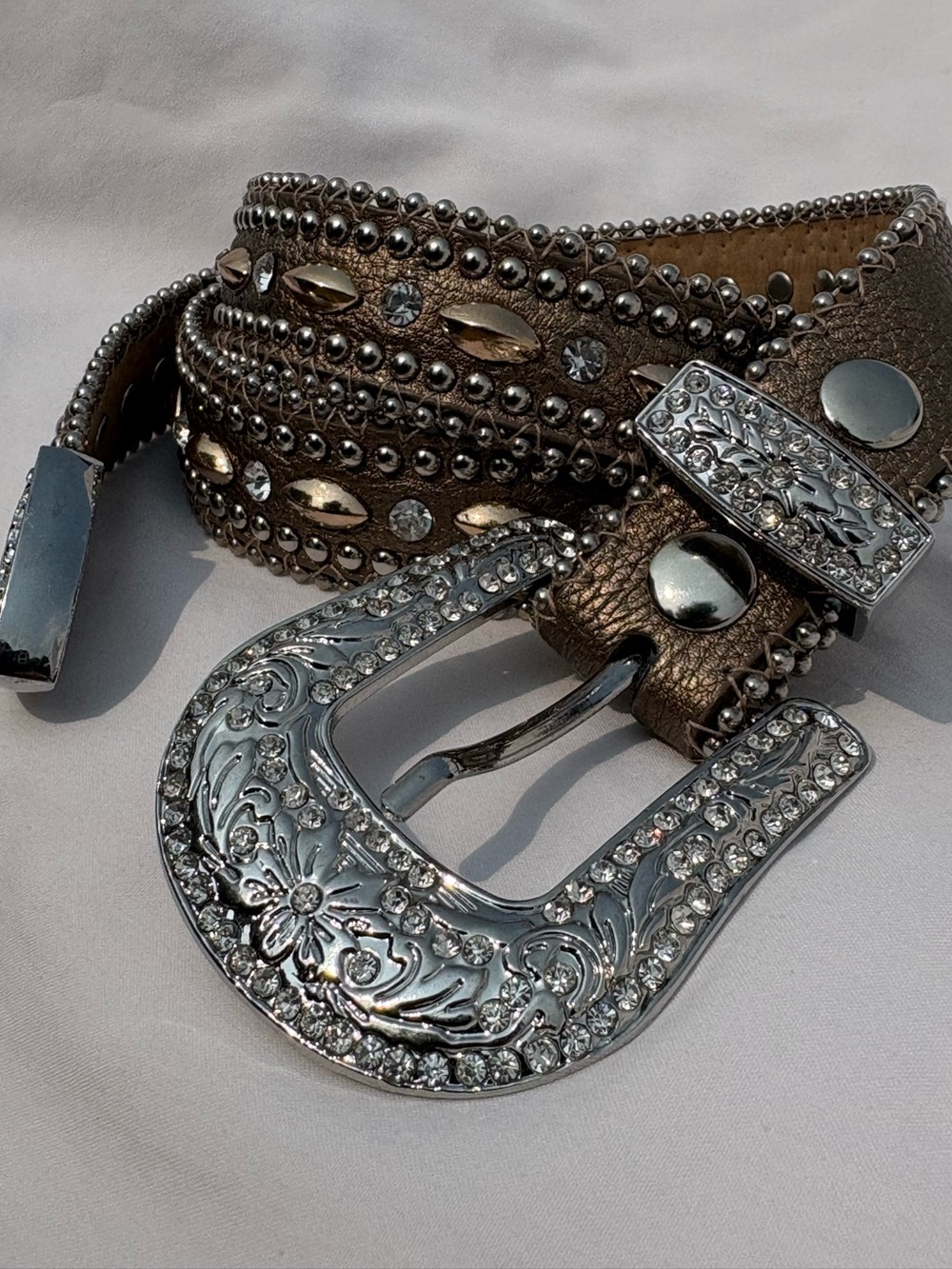 Genuine Leather Rhinestone Western Belt Brown Sz S